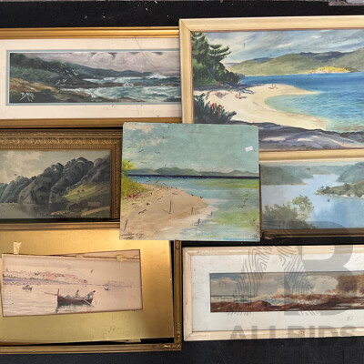 Variety of Vintage Coastal Landscape Paintings, Including M. Joensen, J. Koskie, V. Loria and Others - Lot of 7