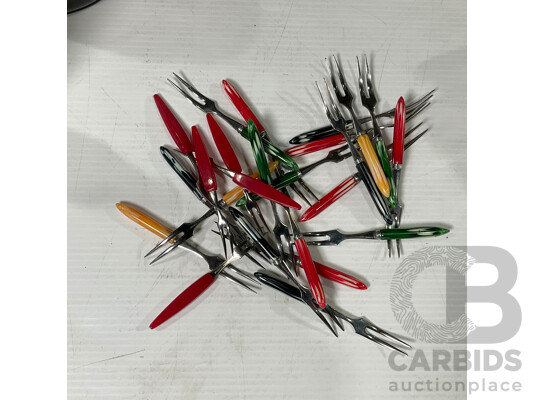 Collection of  Glassware and Multi-Coloured Stainless Appetizer Forks