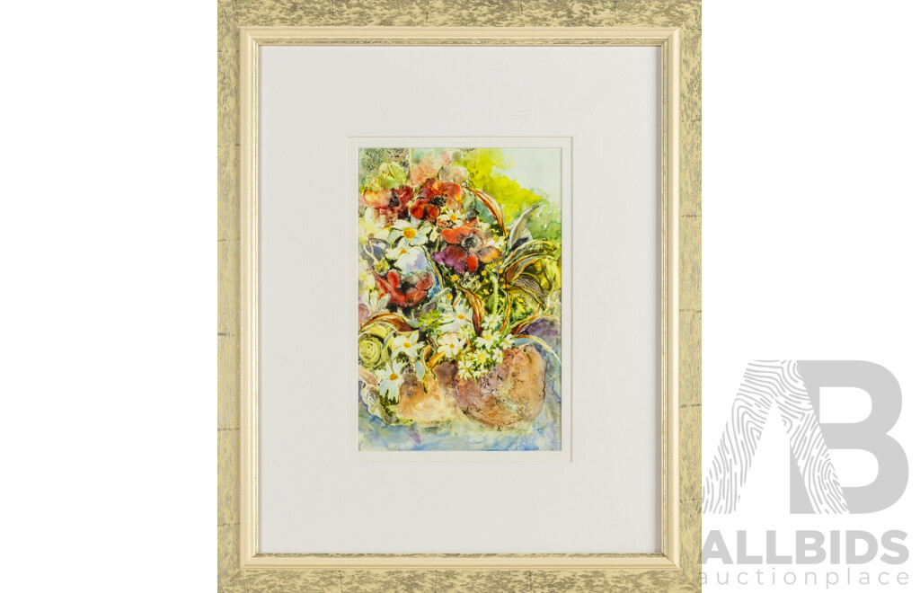 Val Fitzpatrick (20th Century, Australian, ?-2017), Potted Colour, Wonderful Original Watercolour, 59H x 49W cm (frame)