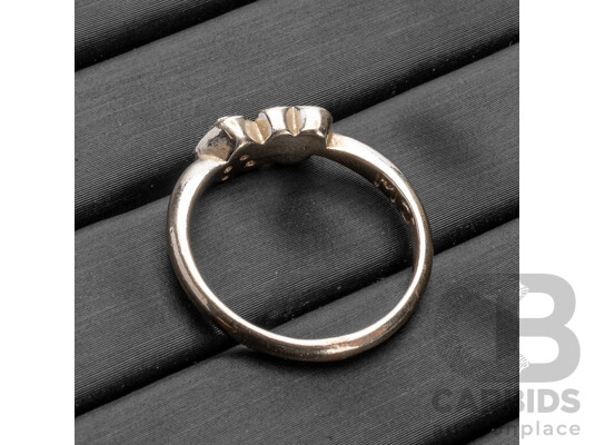 Silver Tone Double Heart Ring - Size N
