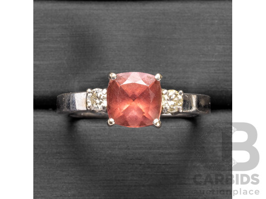18ct White Gold Tourmaline & Diamond Trilogy Ring - Size J.5