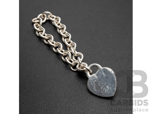 Sterling Silver Tiffany & Co Heavy Link Heart Tag Bracelet. Length - 20cms
