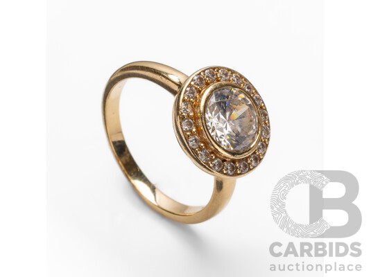 9ct Yellow Gold & Cubic Zirconia Dress Ring - Size O