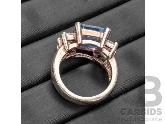 925 Sterling Silver Topaz & Cubic Zirconia Cocktail Ring - Size I.5