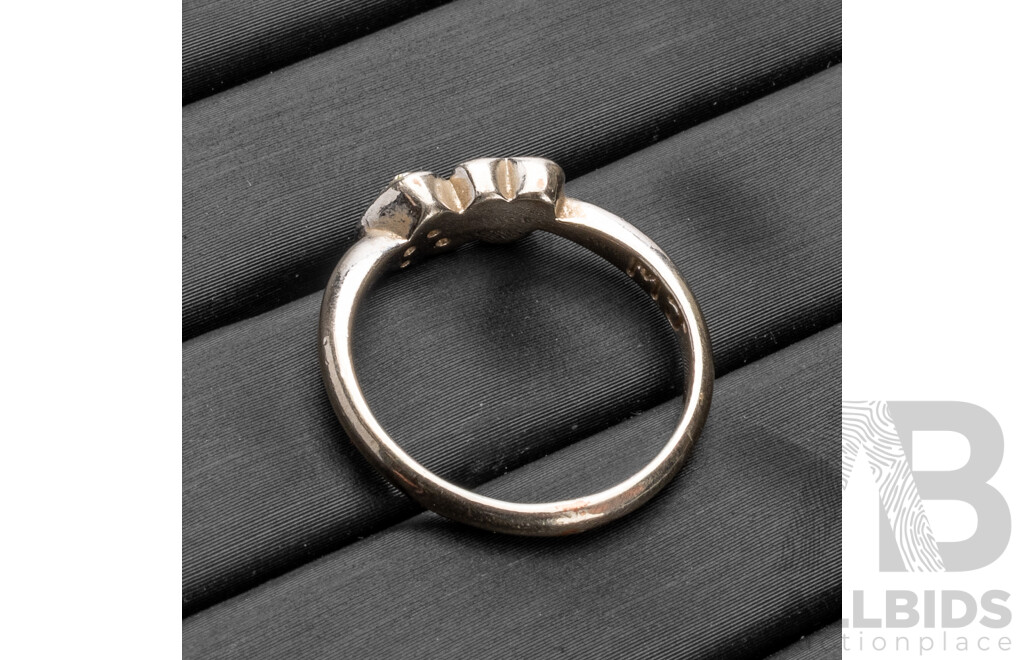 Silver Tone Double Heart Ring - Size N