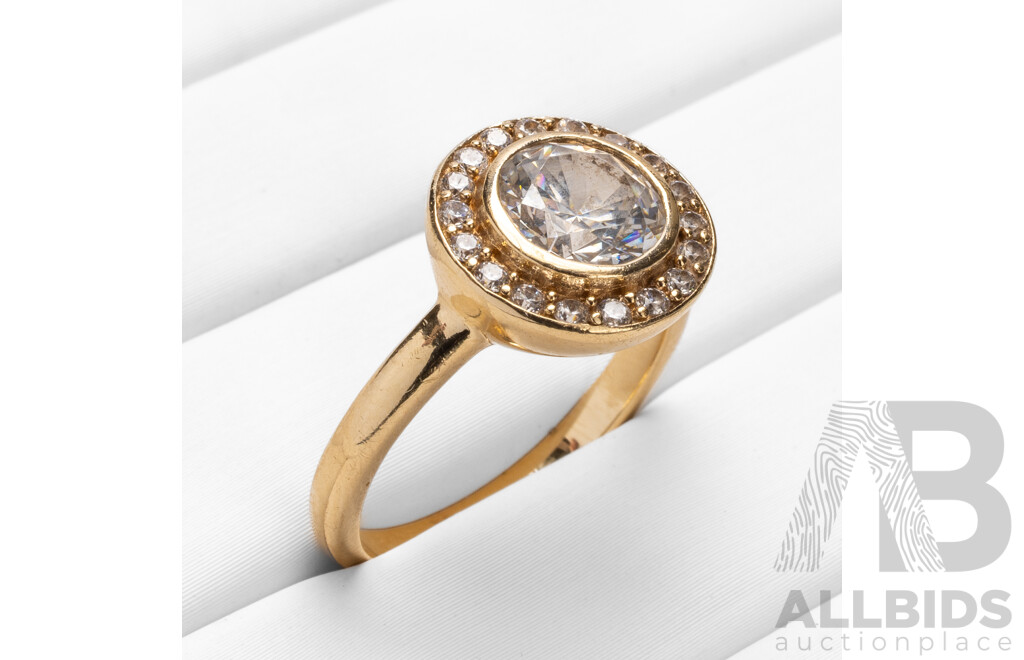 9ct Yellow Gold  & Cubic Zirconia Dress Ring - Size O