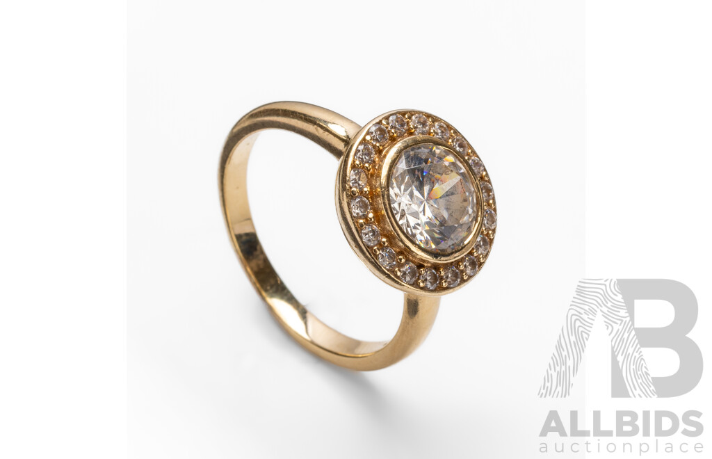 9ct Yellow Gold  & Cubic Zirconia Dress Ring - Size O