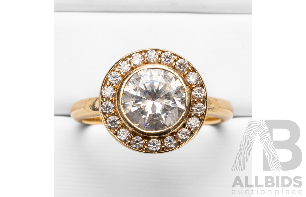 9ct Yellow Gold  & Cubic Zirconia Dress Ring - Size O