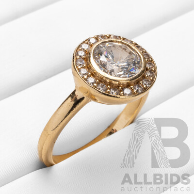 9ct Yellow Gold  & Cubic Zirconia Dress Ring - Size O