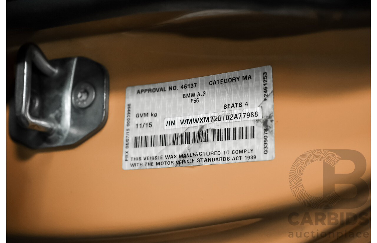 11/2015 Mini Cooper S F56 3D Hatchback Volcanic Orange / Midnight Black Turbo 2.0L