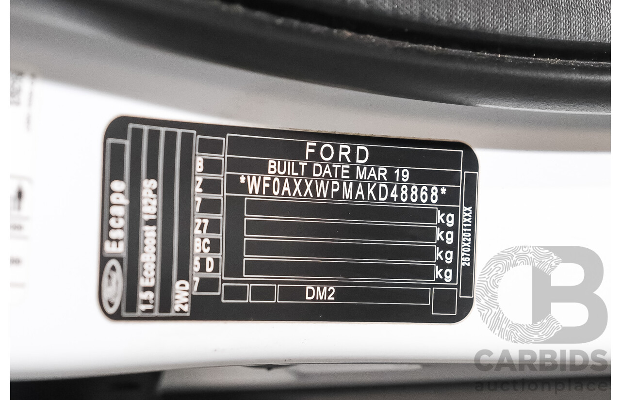 05/2019 Ford Escape Trend ZG MY19.75 4d Wagon White Turbo 1.5L