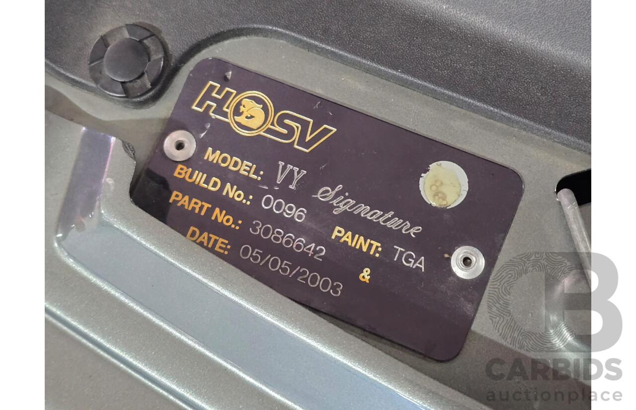 04/2003 Holden Special Vehicles (HSV) VY Senator Signature No.96 4d Sedan Turbine Grey Metallic V8 5.7L