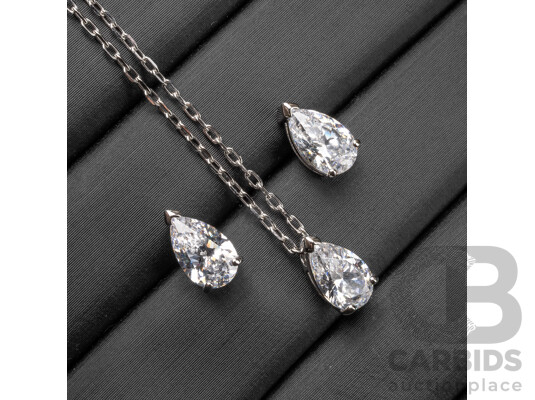 Silver Tone & Swarovski Zirconia Necklace, Pendant & Earrings Set, by Swarovski, New Condition