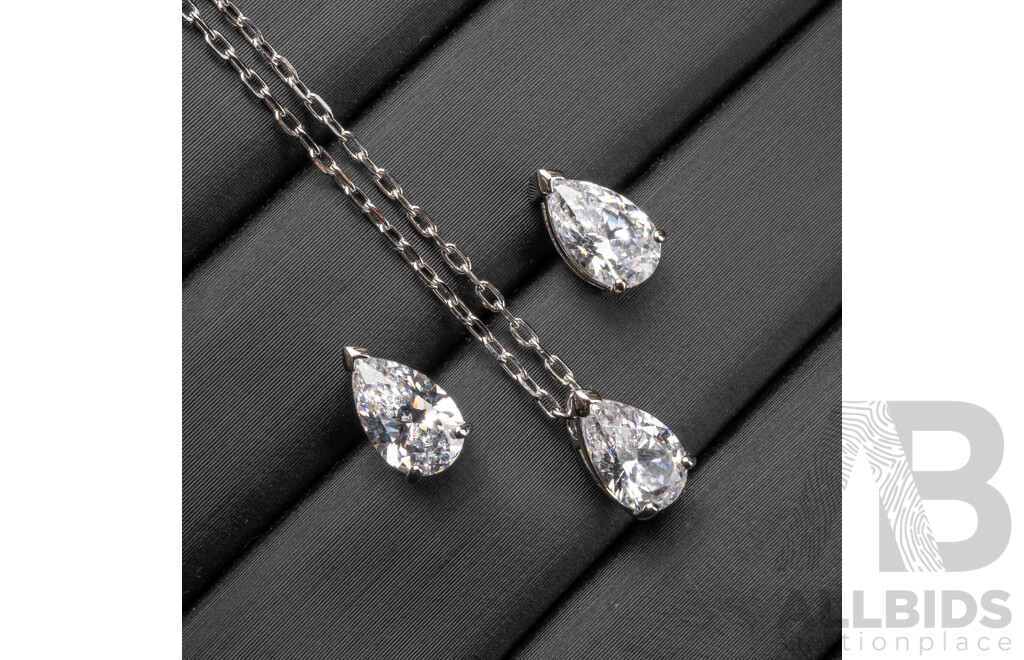 Silver Tone & Swarovski Zirconia Necklace, Pendant & Earrings Set, by Swarovski, New Condition
