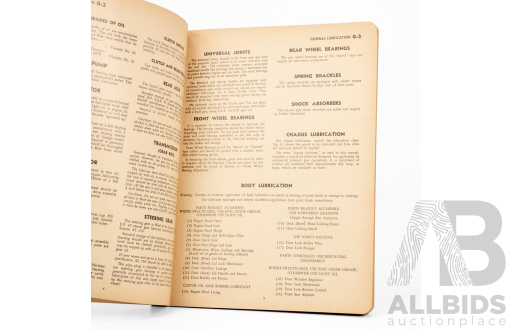Vintage 'F.J' Series Holden Workshop Manual with Maintenance Manual