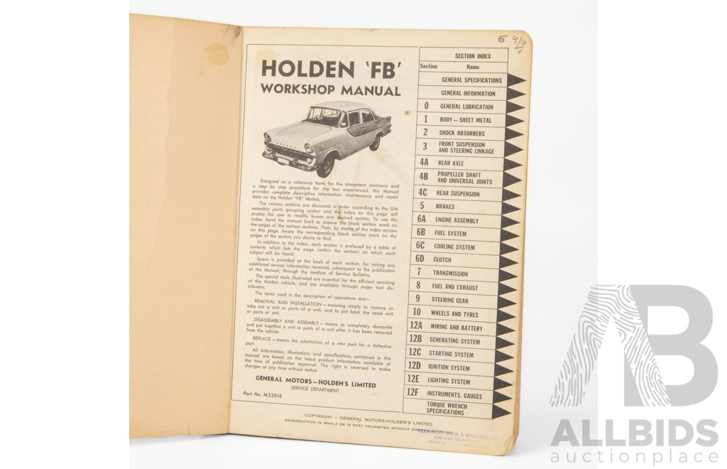 Vintage Holden 'FB Series' Shop Manual