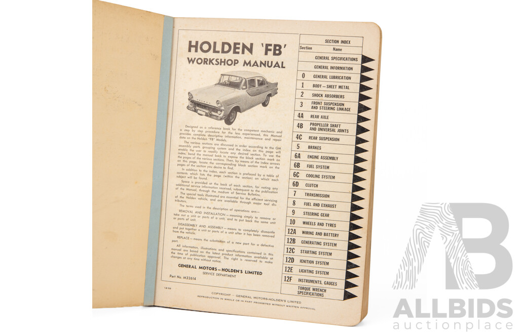 Vintage Holden 'FB Series' Shop Manual