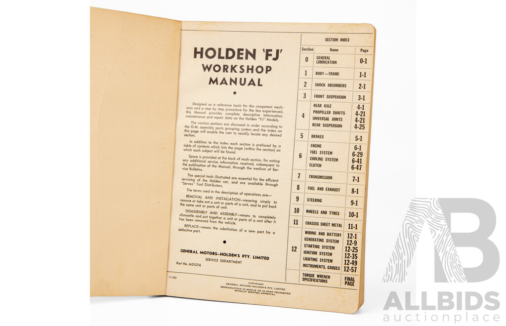 Vintage Holden 'FJ Series' Shop Manual
