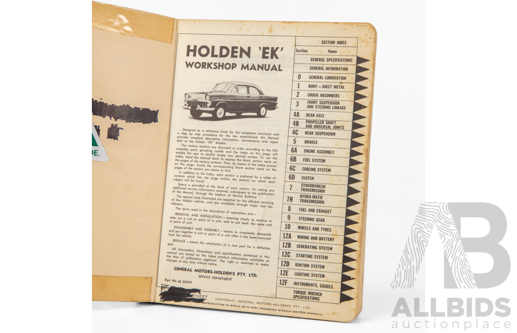 Vintage Holden 'EK Series' Shop Manual
