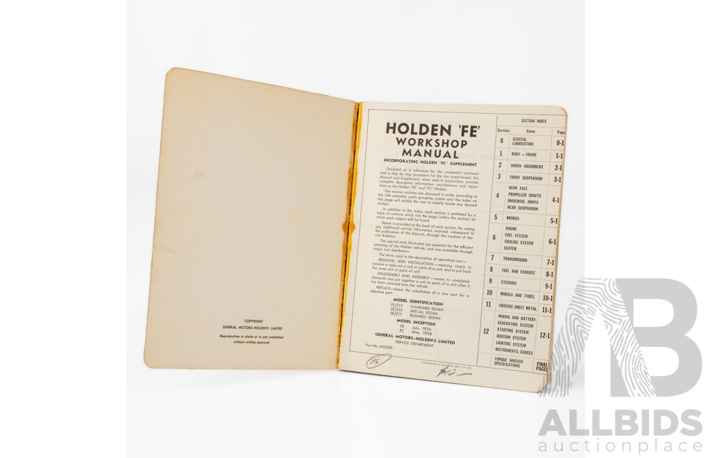Vintage Holden 'FE and FC Series' Shop Manual