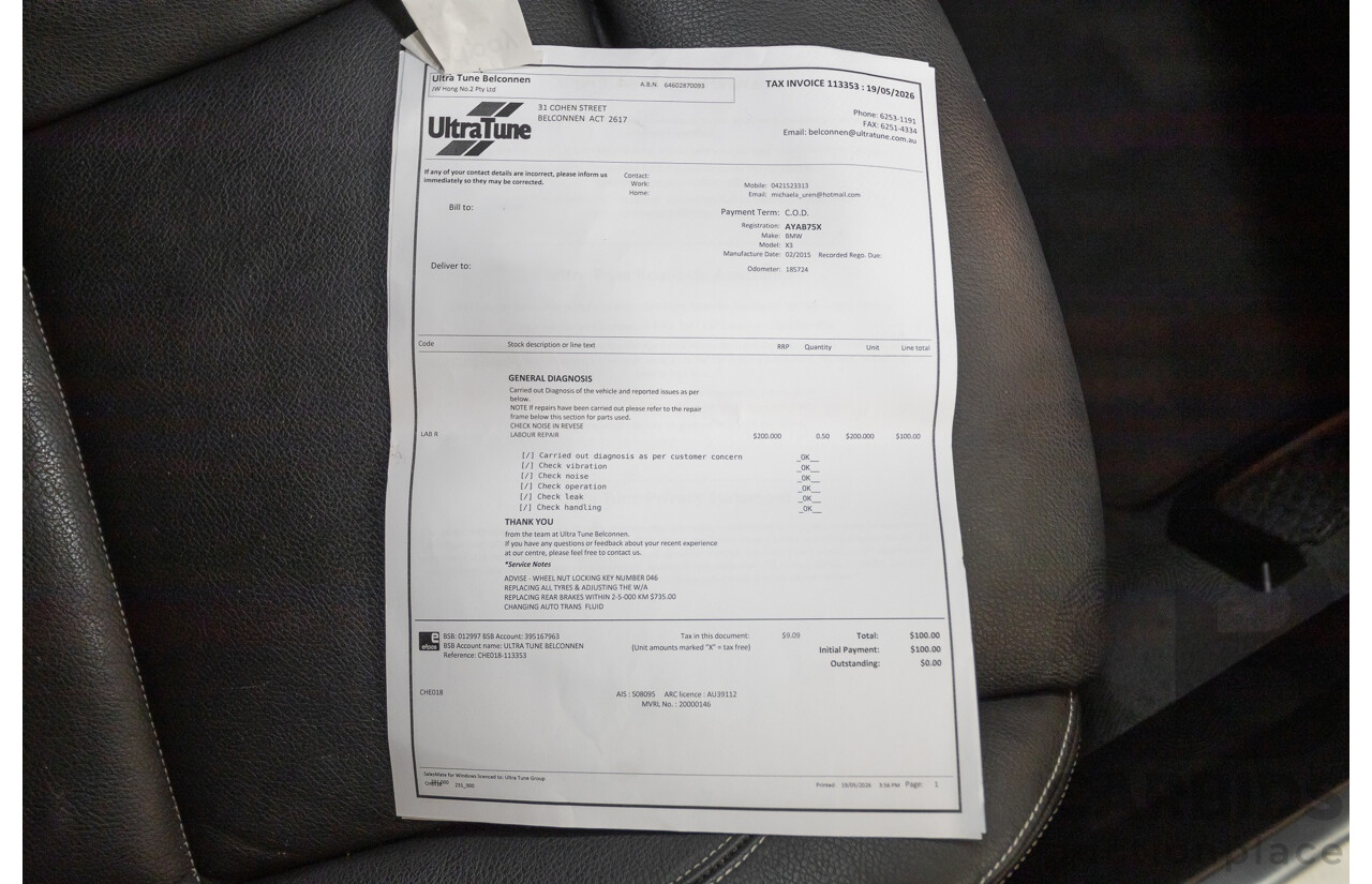 2/2015 BMW X3 xDrive20d (AWD) F25 MY15 4d Wagon Space Grey Metallic Turbo Diesel 2.0L