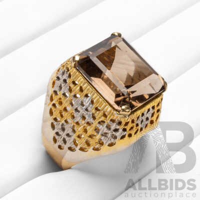 Vintage 14ct Yellow Gold & Smoky Quartz Ring - Size O
