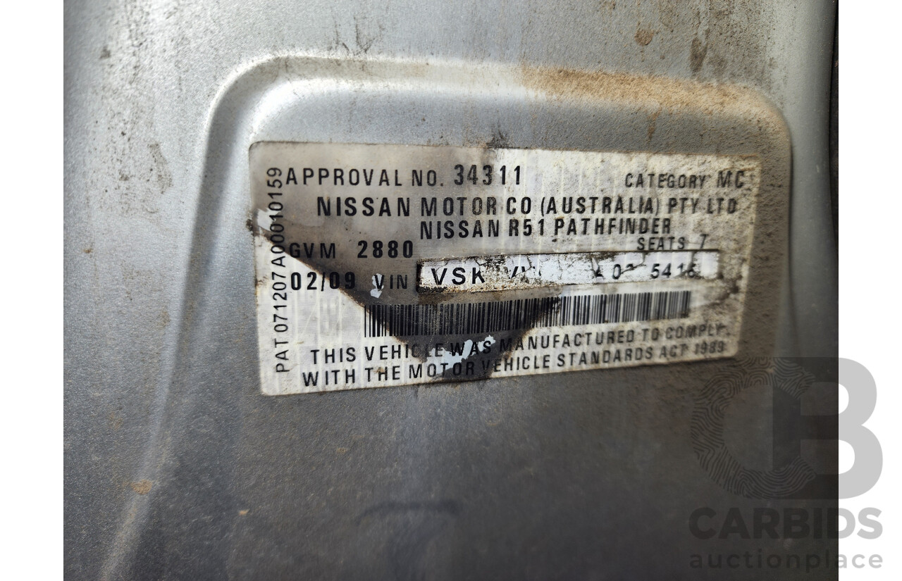 02/2009 Nissan Pathfinder ST-L (4x4) R51 MY07 4d Wagon Silver 2.5L