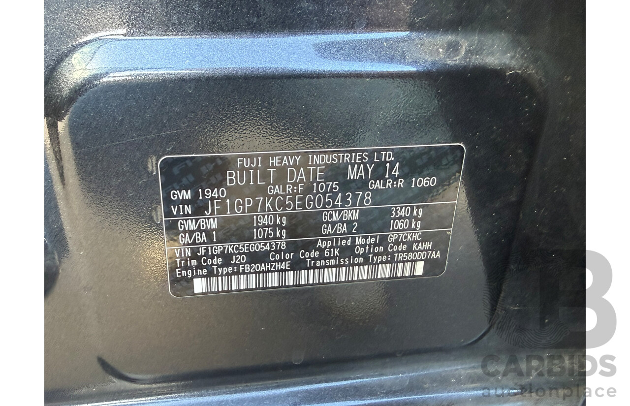 07/2014 Subaru Xv 2.0i-S AWD MY14 4D Wagon Grey 2.0L