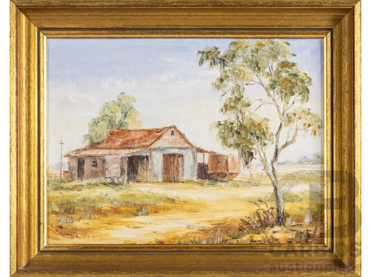 Peaceful Country, On Farm & Chickens Grazing, Trio of Original Vintage Australian Landscapes, Oil on Canvas Boards, 30H x 38W cm (frame largest) (3)