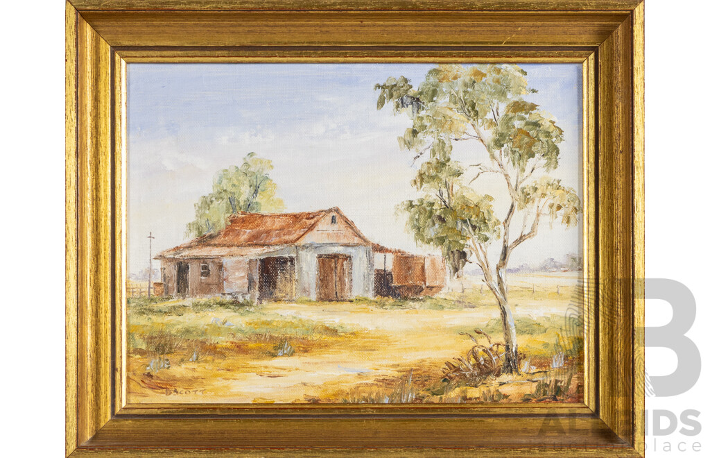 Peaceful Country, On Farm & Chickens Grazing, Trio of Original Vintage Australian Landscapes, Oil on Canvas Boards, 30H x 38W cm (frame largest) (3)