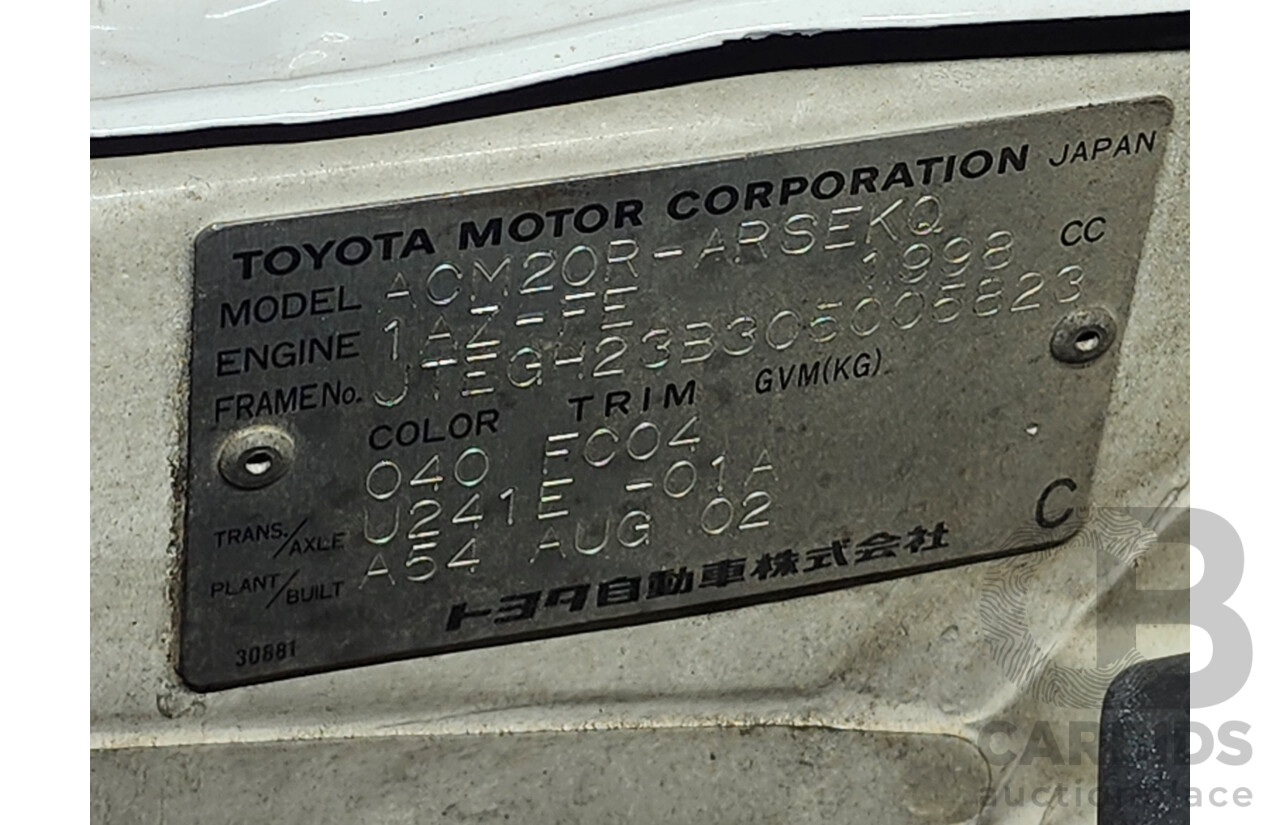 08/2002 Toyota Avensis Verso GLX ACM20R 4d Wagon White 2.0L