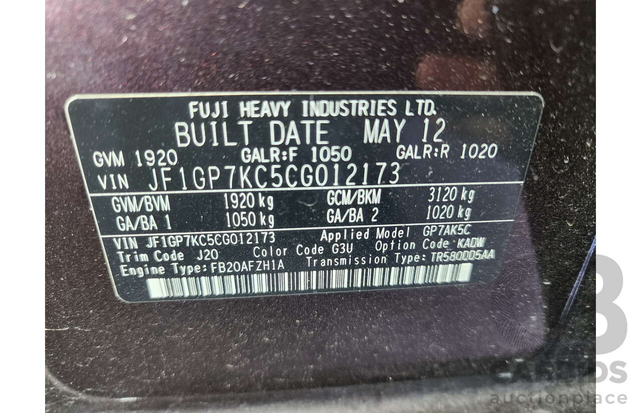 07/2012 Subaru Impreza 2.0i-L (awd) MY12 5d Hatchback Purple 2.0L