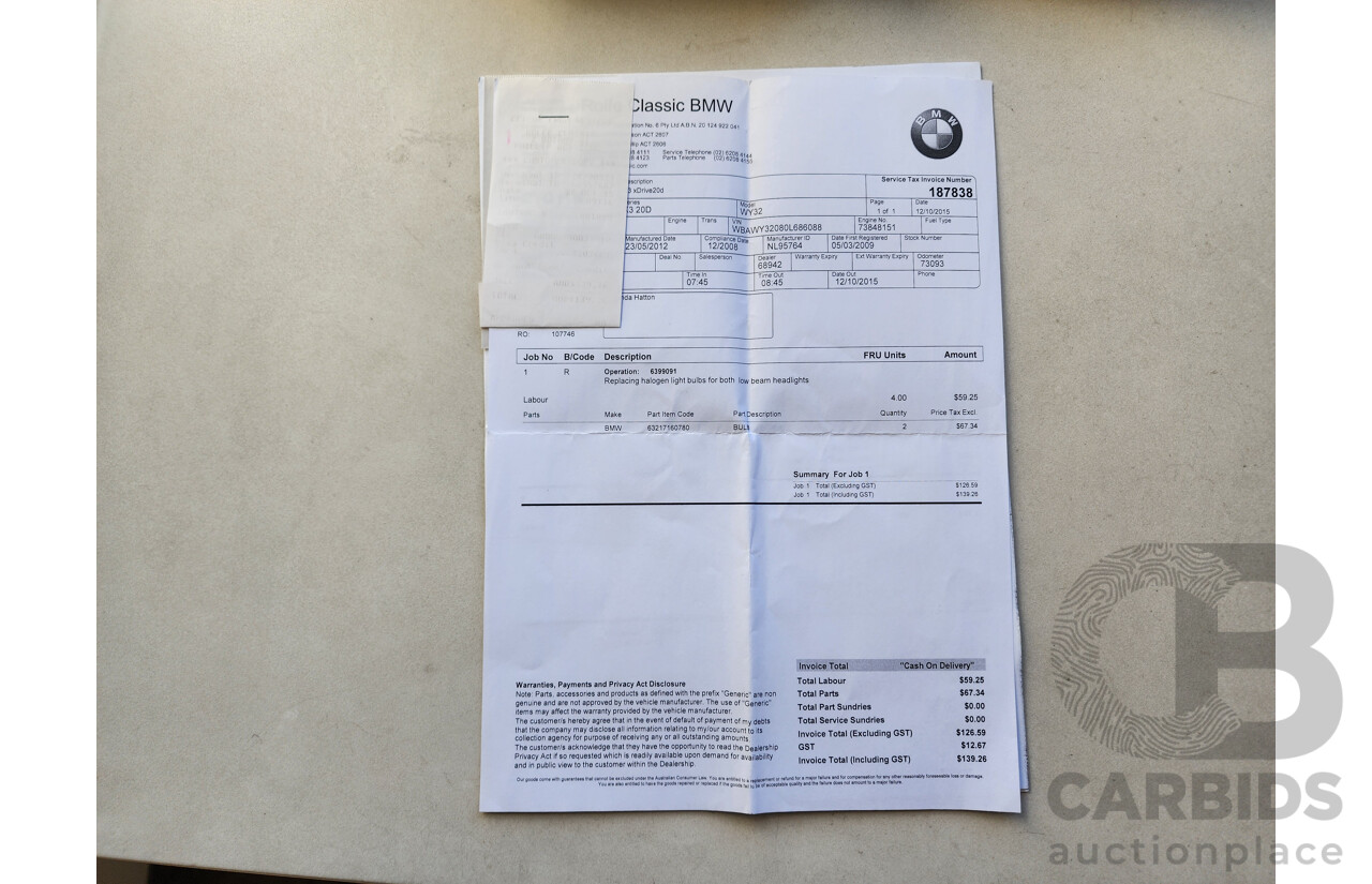 07/2012 Bmw X3 Xdrive 20d F25 4d Wagon Grey 2.0L