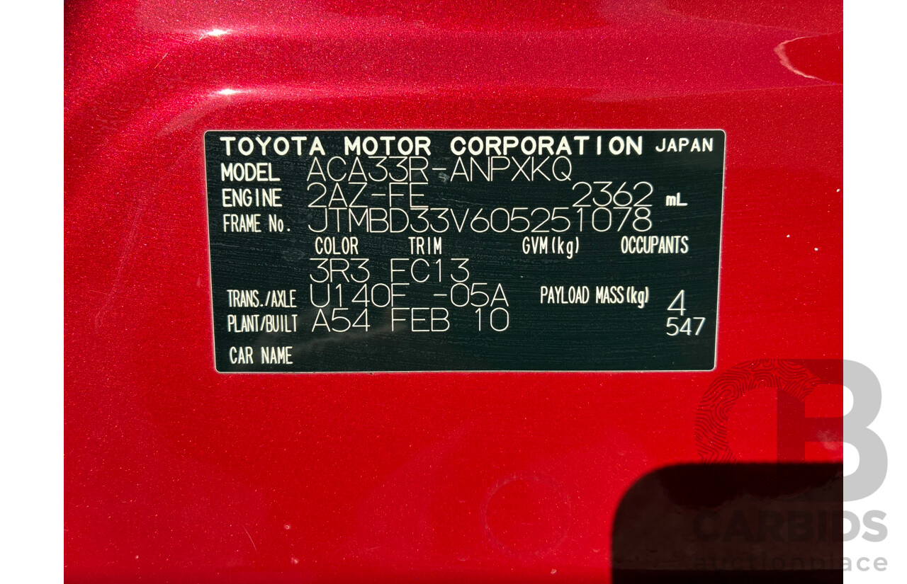 03/2010 Toyota Rav4 CV (4x4) ACA33R 4d Wagon Red 2.4L