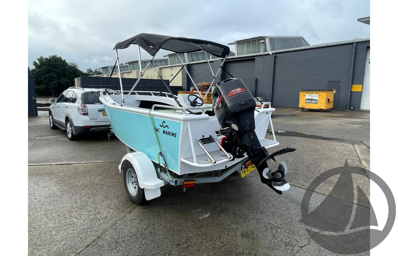 NO RESERVE - CNC Marine Custom Aluminium 4.8m Runabout Boat, 75hp Mercury
