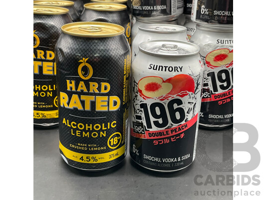 HARD RATED Crushed Lemon 375ml (9x) & SUNTORY Shochu Vodka & Soda 330 Ml (18x) - Lot of 27