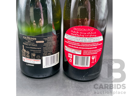 G.H. Mumm Cordon Rouge Brut Champagne 750ml, PASSION POP Mixed Berry Sparkling Wine 750ml - Lot of 2