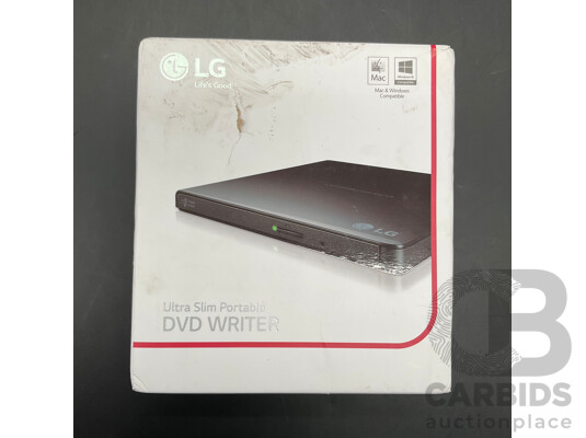 LG Ultra Slim Portable DVD Writer, OUR PURE PLANET Platinum Portable Bluetooth Speaker - Lot of 2