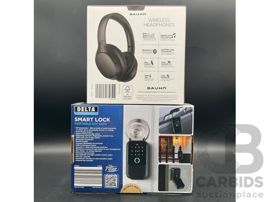 DELTA Smart Lock Portable Key Safe, BAUHN Wireless Headphones - Lot of 2