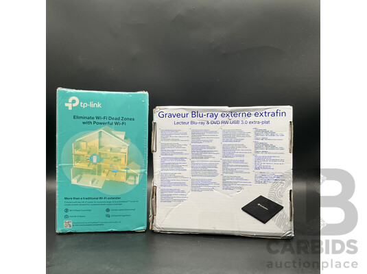 VERBATIM External Slimline Blu-ray Writer, TP-LINK Mesh Wi-fi Extender - Lot of 2