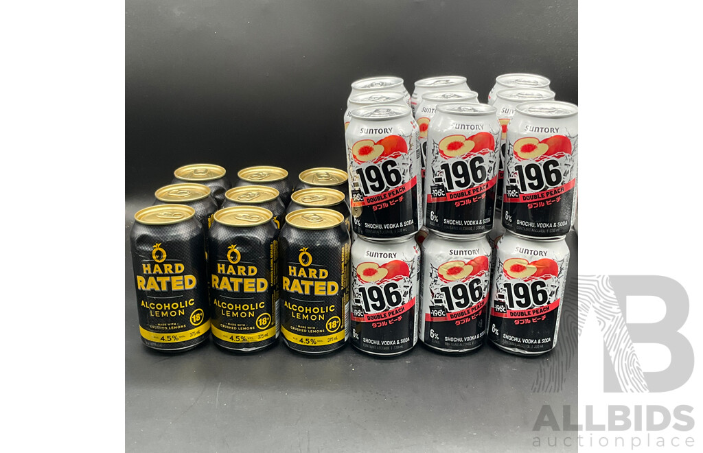 HARD RATED Crushed Lemon 375ml (9x) & SUNTORY Shochu Vodka & Soda 330 Ml (18x) - Lot of 27