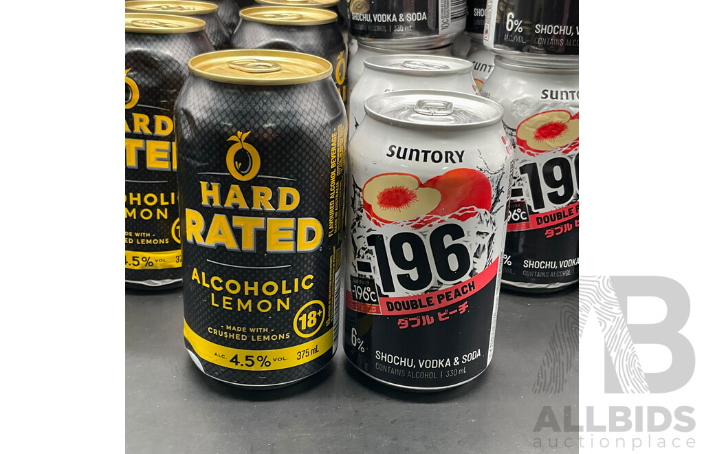 HARD RATED Crushed Lemon 375ml (9x) & SUNTORY Shochu Vodka & Soda 330 Ml (18x) - Lot of 27