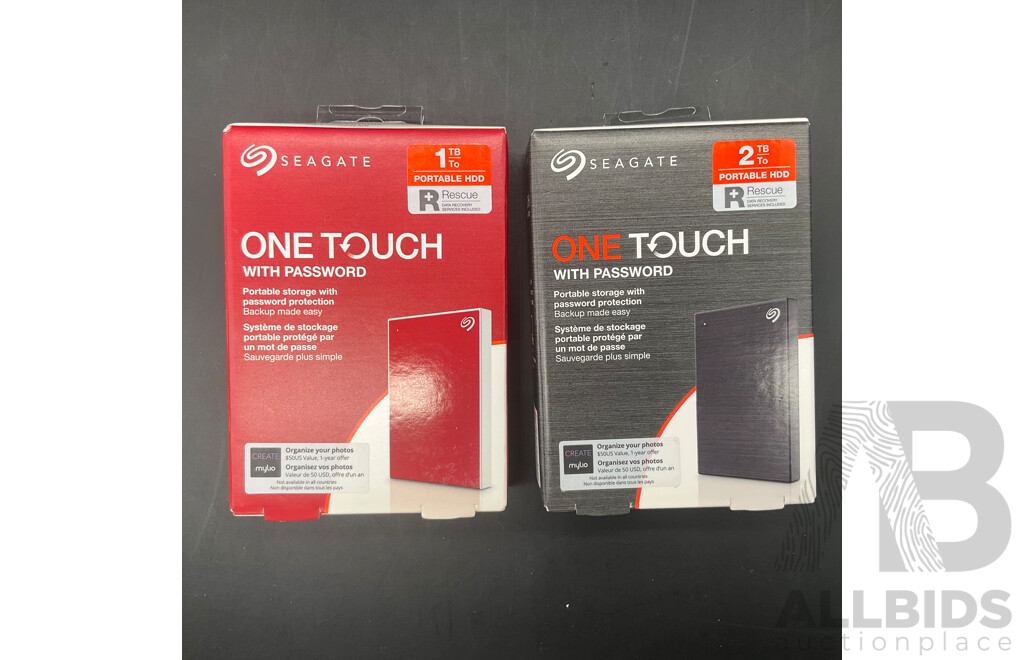 SEAGATE One Touch 1TB (Red) and  2TB (Black) Portable Hard Drive - Lot of 2