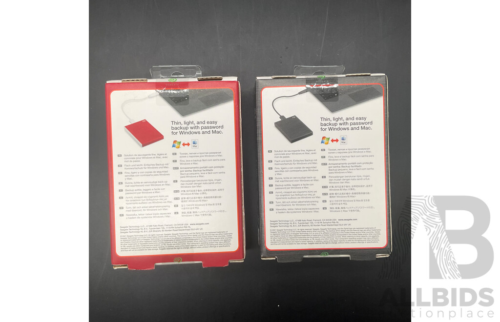 SEAGATE One Touch 1TB (Red) and  2TB (Black) Portable Hard Drive - Lot of 2