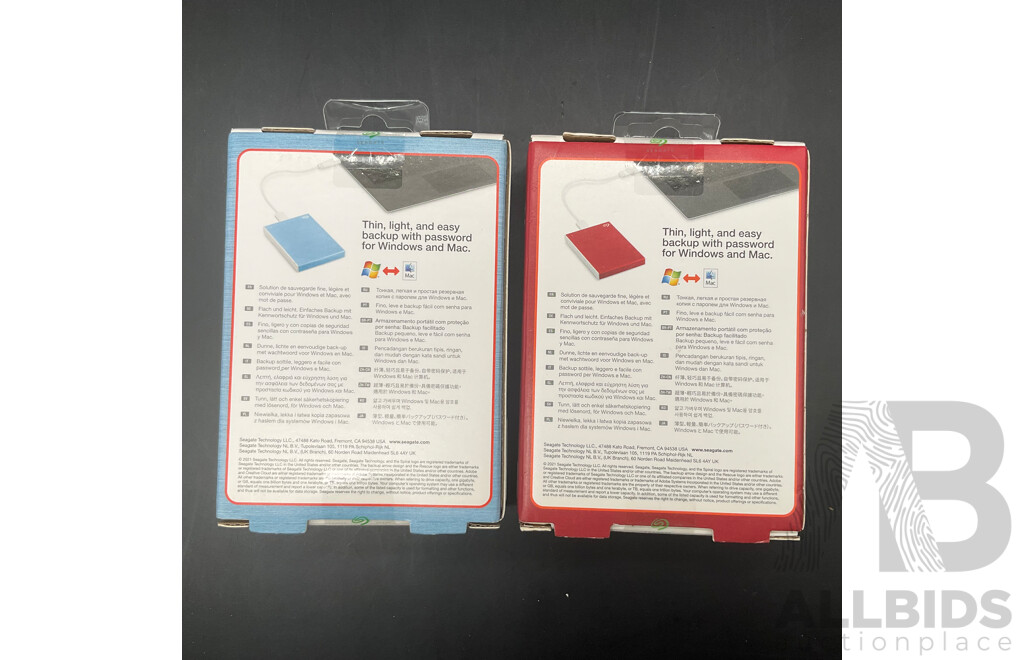 SEAGATE One Touch 1TB (Red) and  2TB (Blue) Portable Hard Drive - Lot of 2
