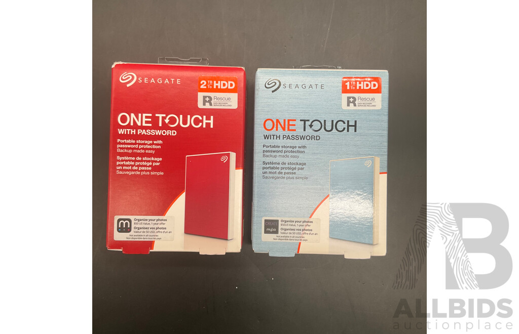 SEAGATE One Touch 2TB (Red) and  1TB (Blue) Portable Hard Drive - Lot of 2
