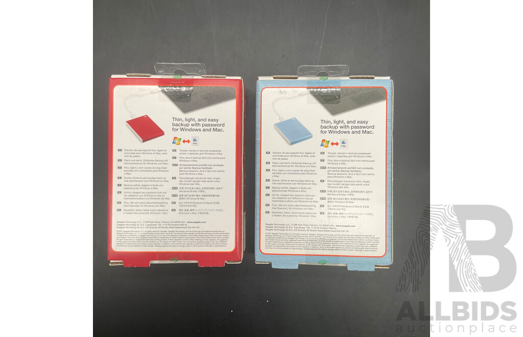 SEAGATE One Touch 2TB (Red) and  1TB (Blue) Portable Hard Drive - Lot of 2