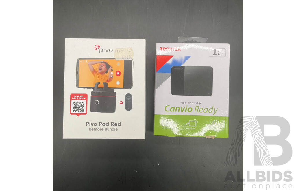 TOSHIBA Canvio Ready 1TB Portable Hard Drive (Black) and PIVO Pod Red Remote Bundle  - Lot of 2