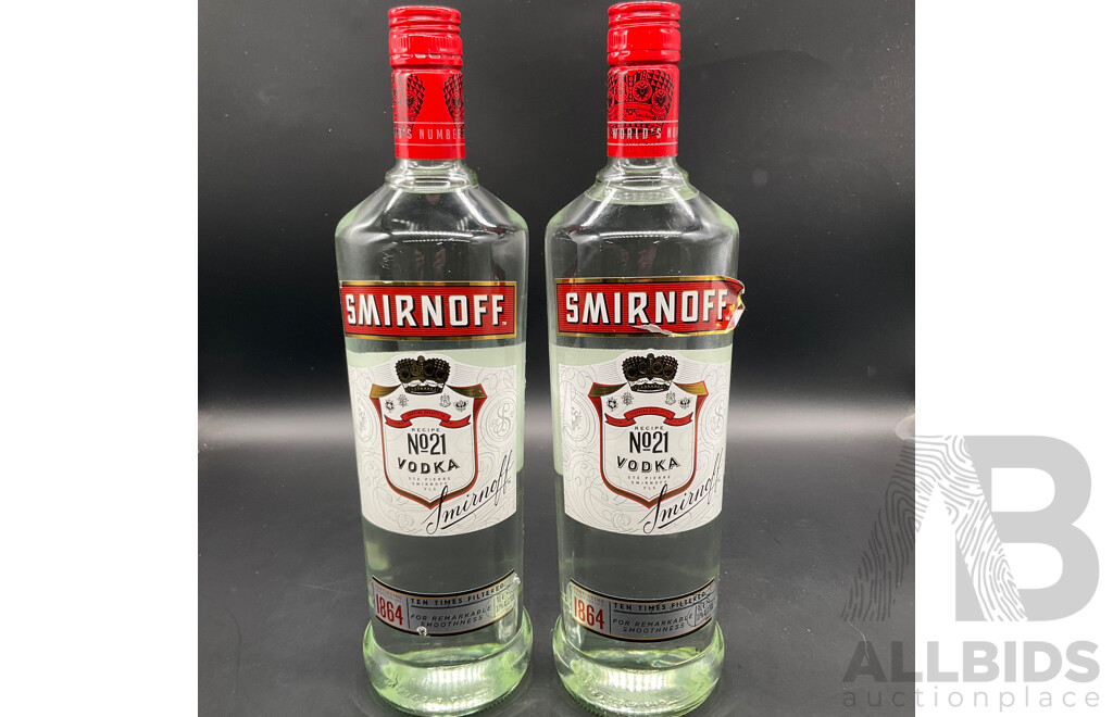 SMIRNOFF Vodka 1000ml - Lot of 2