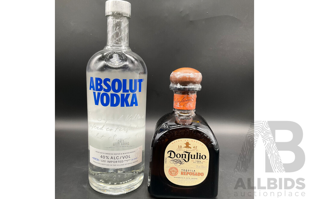 ABSOLUT VODKA 1000ml, DonJulio Tequila Reposado 700ml - Lot of 2
